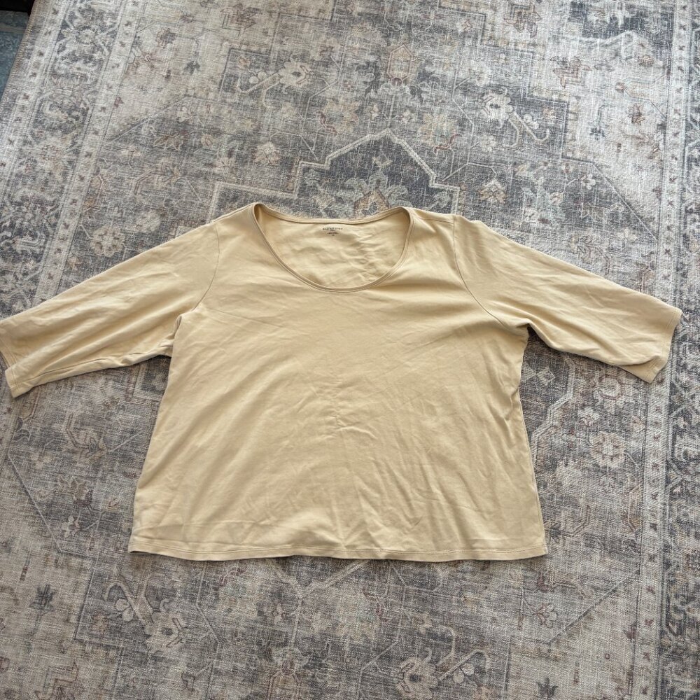 Eileen Fisher T-Shirt Womens Size 3XL Cream 100% Organic Cotton Short Sleeve Top